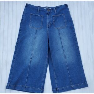 Landsend Womens Denim High‎ Rise Patch Pocket Extra Wide Leg Crop Jean Size 16P